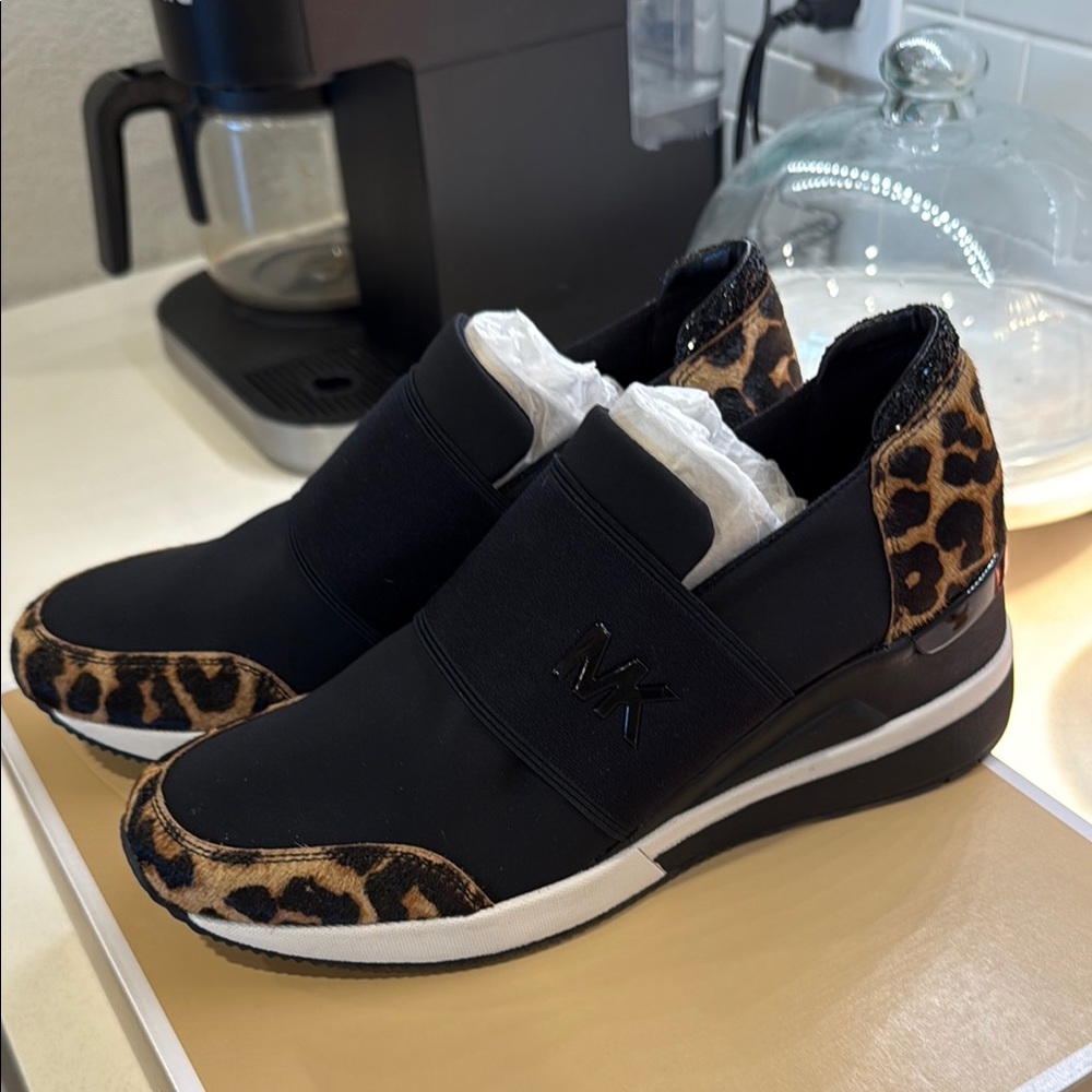 Michael Kors Black and Leopard Felix trainer